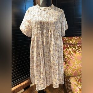 NWT DAVI & Dani  printed   flower Mock Neck Smocked Mini Dress Sz Large